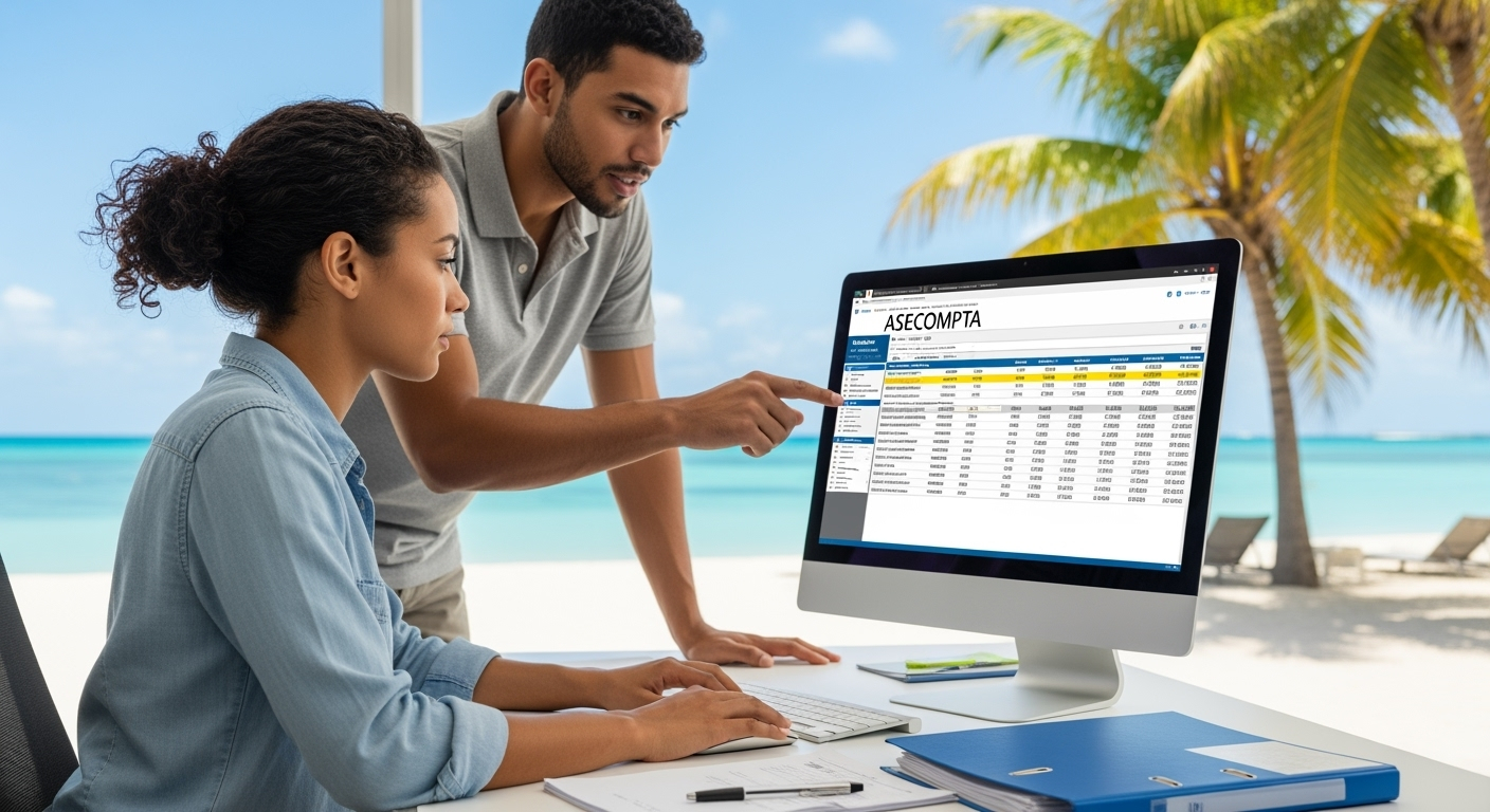 Homme et femme collaborant sur ordinateurs