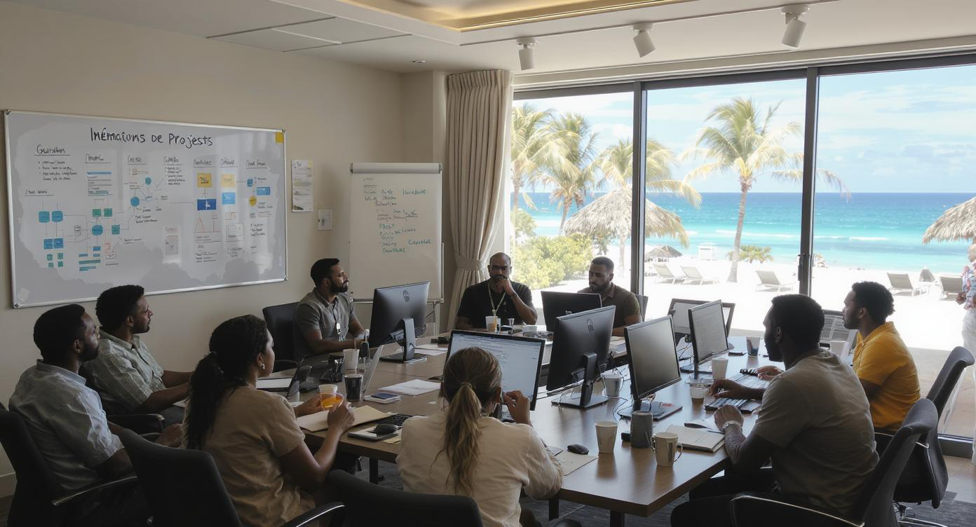 Équipe mixte travaillant sur ordinateurs